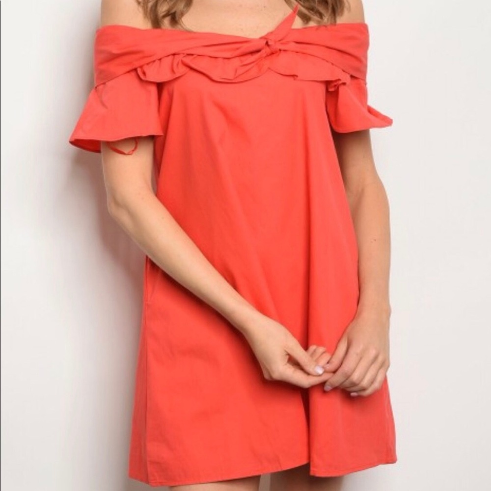 Off Shoulders Short Sleeve Red Dress by Love Riche